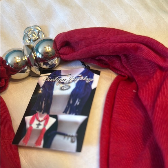 Coldwater Creek Red and Silver Scarf Wrap Accessory - Picture 4 of 4